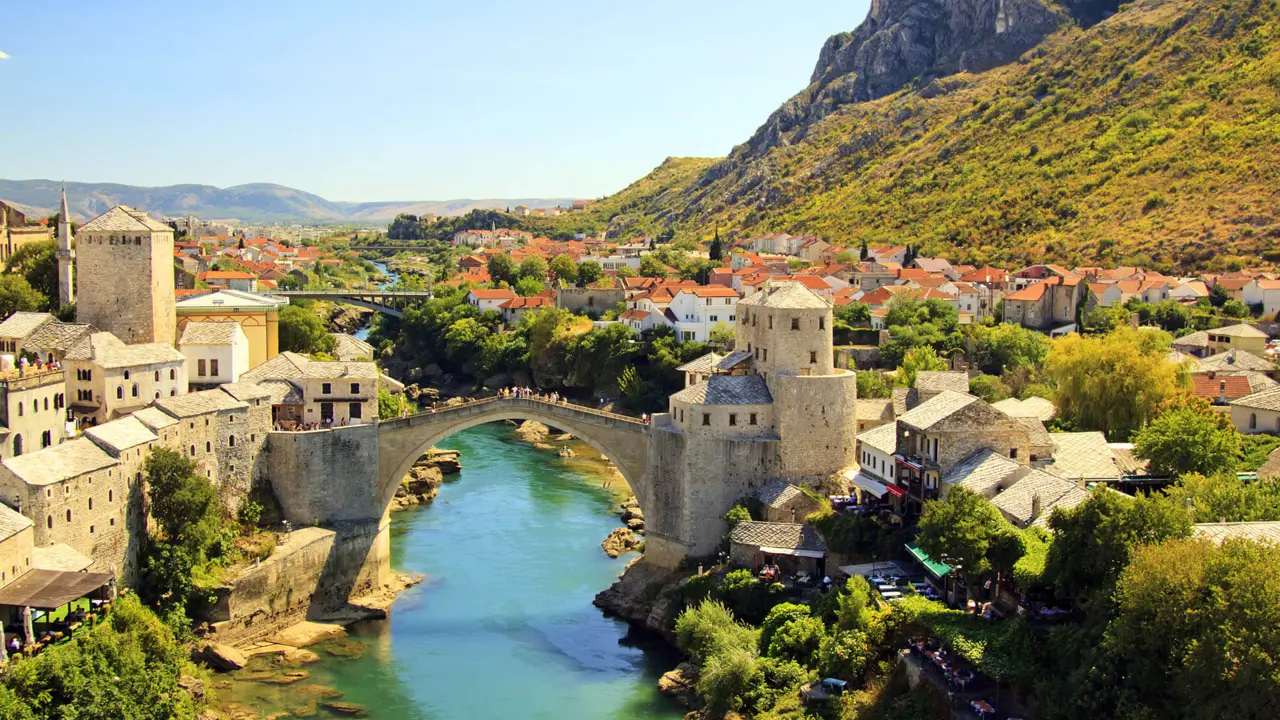 Stari Most Bridge and Neretva River, Mostar, Bosnia and Herzegovina
