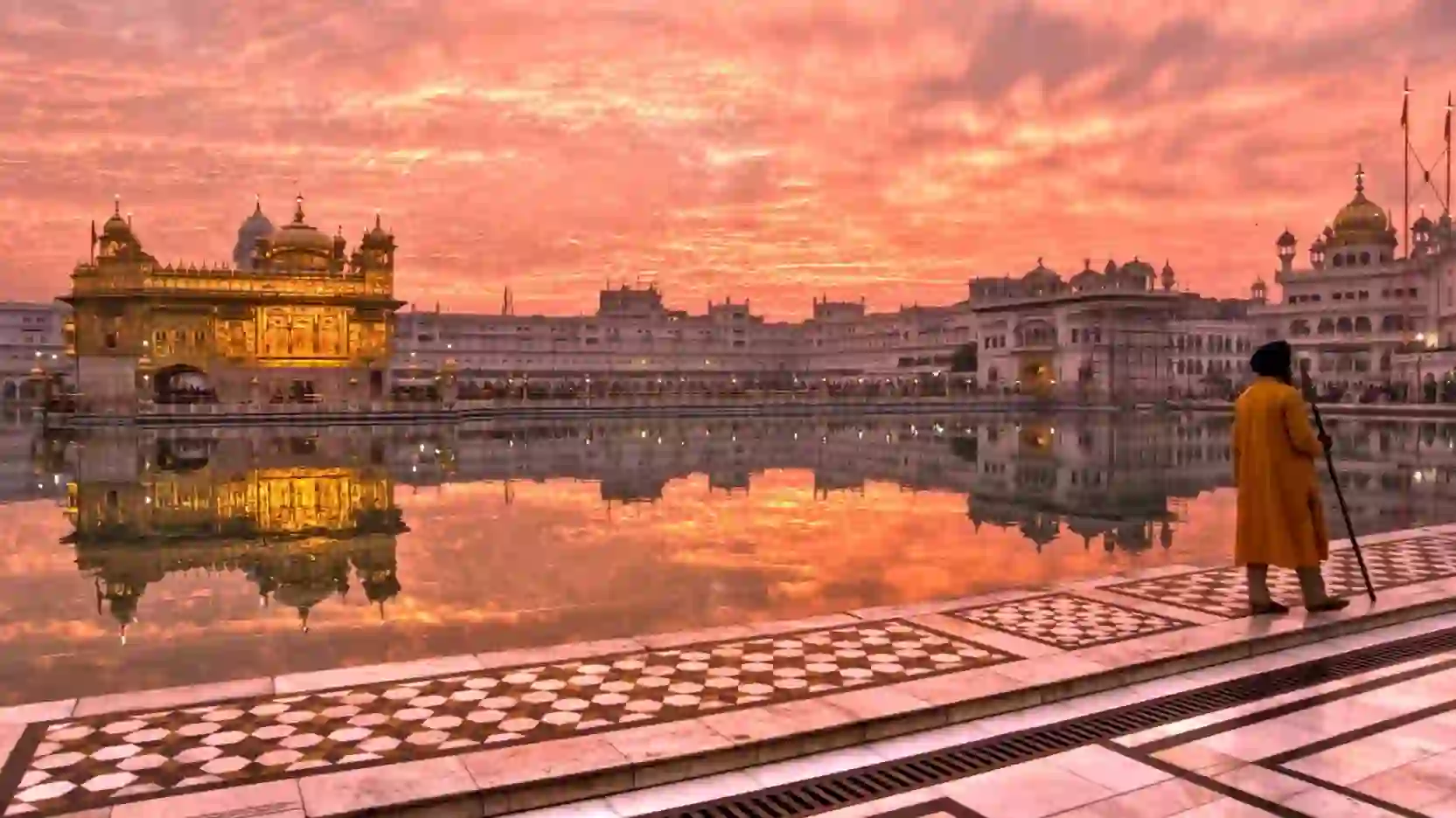 Sri Harmandir Sahib, the Golden Temple in Amritsar at golden hour