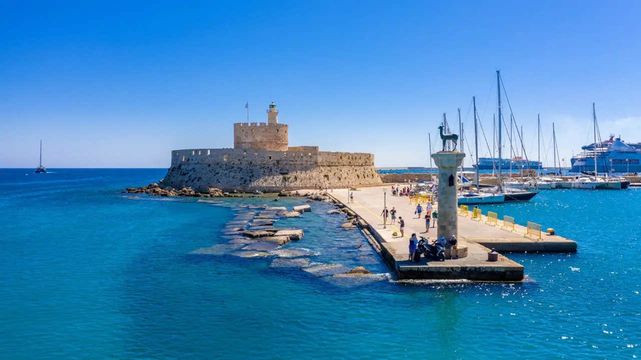Mandraki Port, Rhodes Town, Rhodes Island, Dodecanese Islands, Greece
