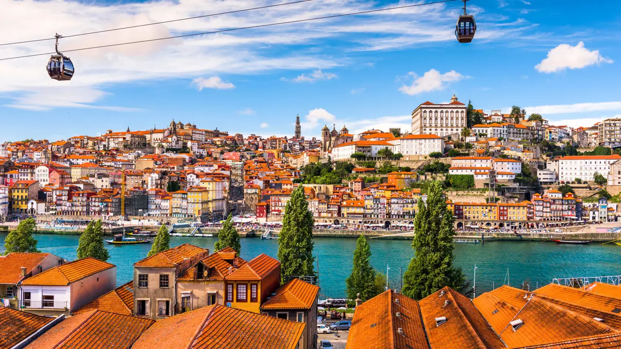 The Gaia cable car over the Douro river in Porto, Portugal