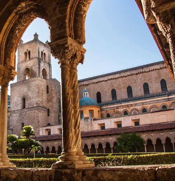 View of Monreale Cathedral through archways
