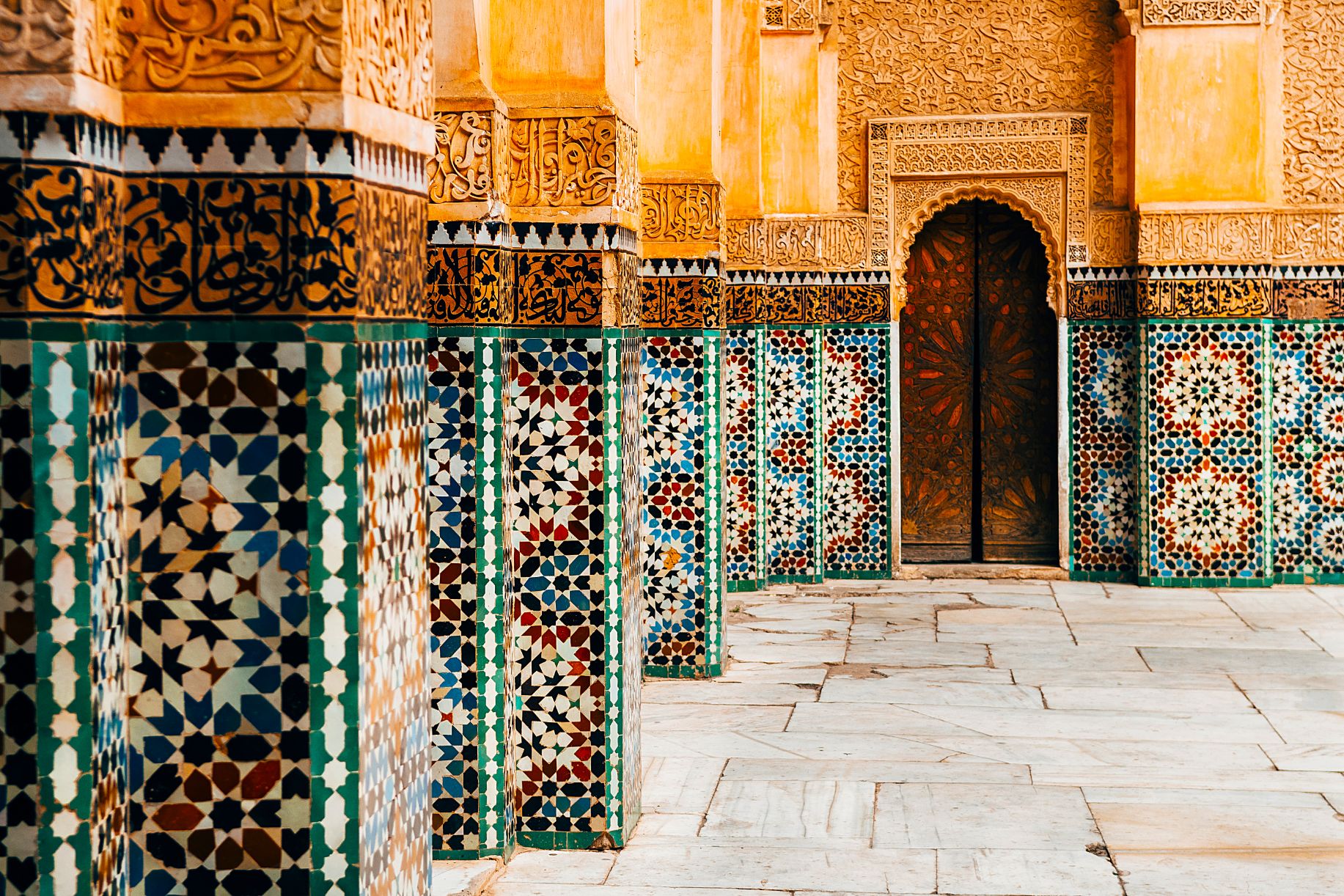 Ornamental tiles in a  Moroccan courtyard 