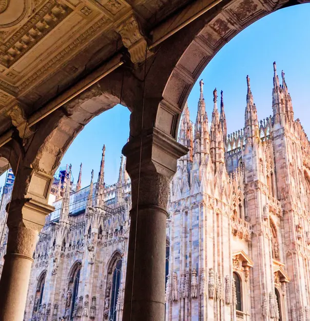 View of Duomo Cathedral through archways 